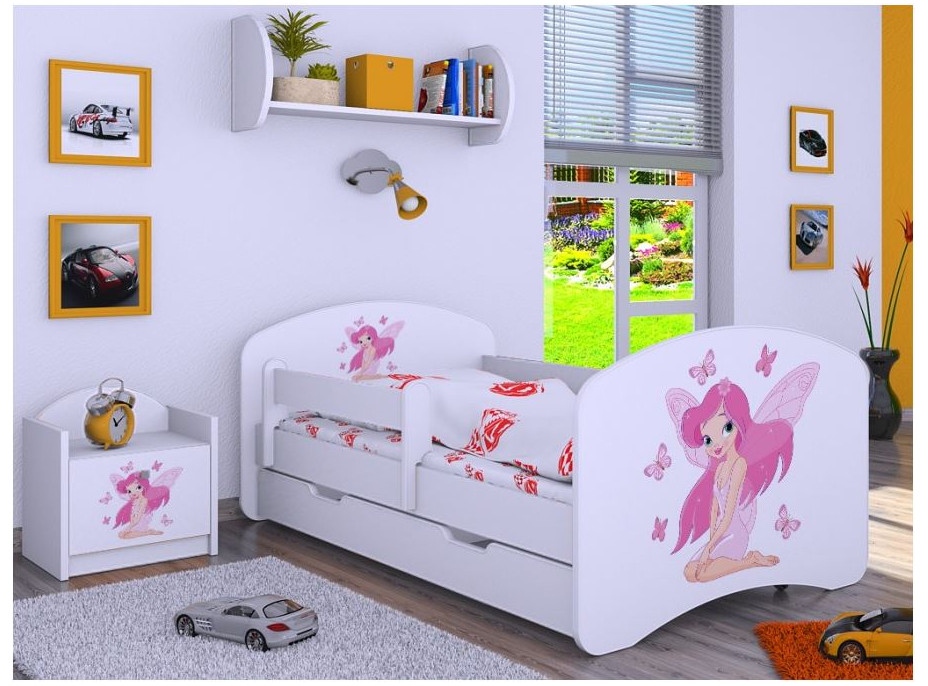 Detská posteľ so zásuvkou 180x90cm VÍLA A MOTÝLCI - biela
