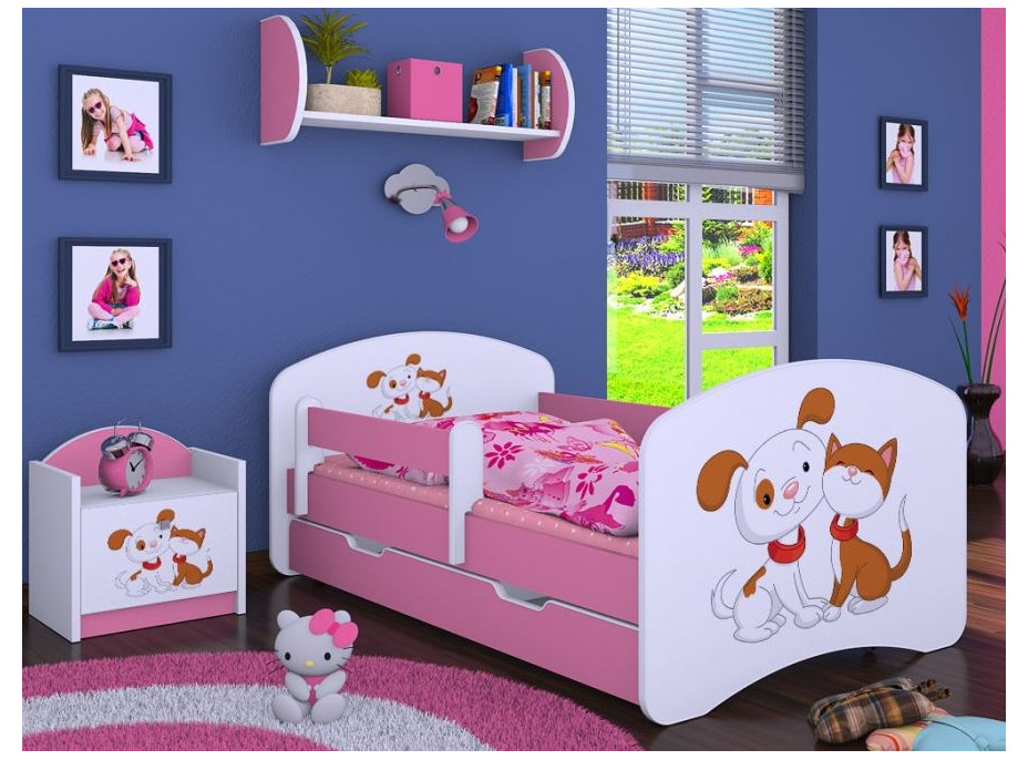 Detská posteľ so zásuvkou 180x90cm PSÍK A MAČIČKA