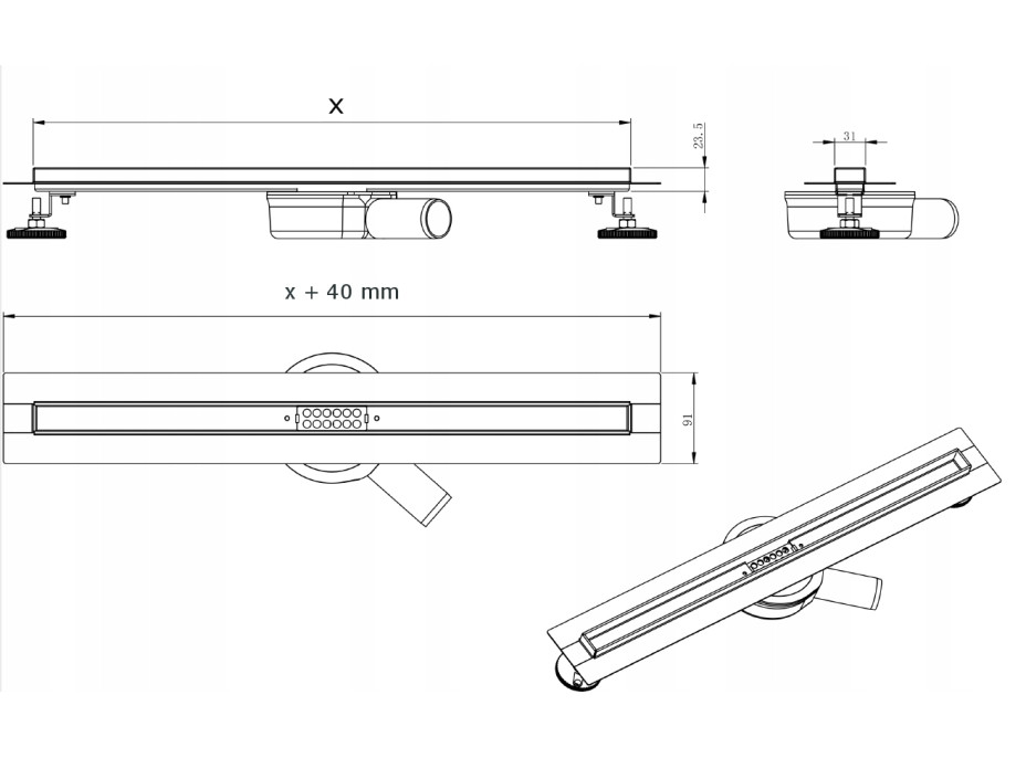 Sprchový žlab MEXEN FLAT 360 SLIM - bílý, 1241110