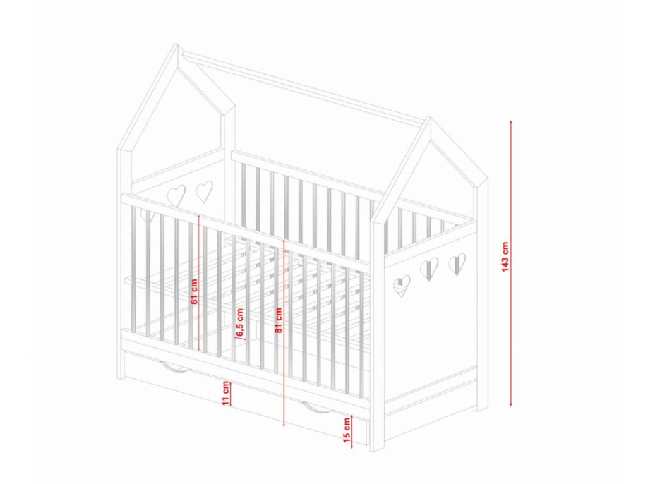 Detská Domčekové postieľka BLANKA so zásuvkou - 140x70 cm - biela / ružová