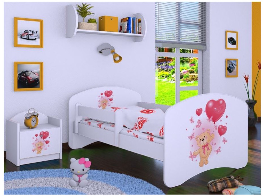 Detská posteľ bez šuplíku 180x90cm MACKO S BALONKY - biela