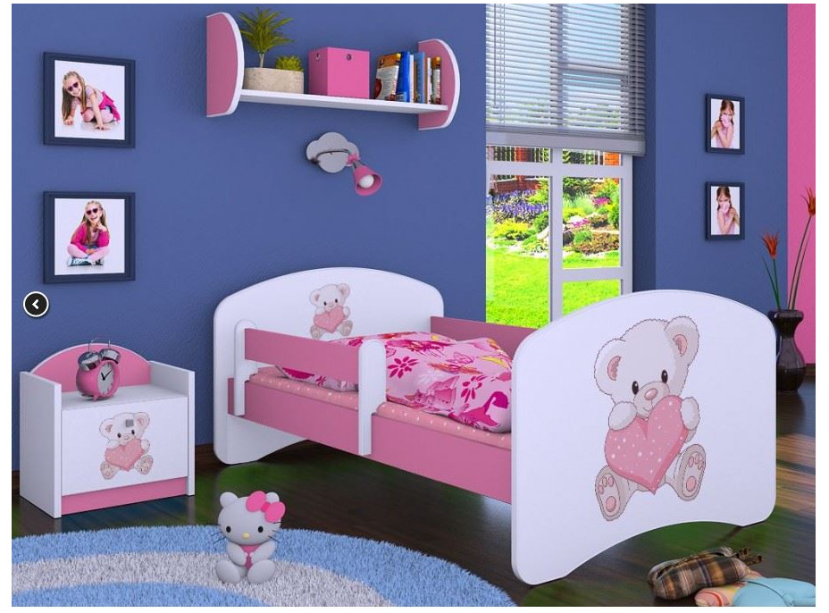 Detská posteľ bez šuplíku 180x90cm MACKO so srdiečkami - ružová