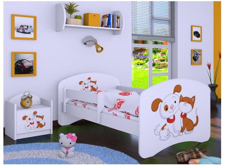 Detská posteľ bez šuplíku 180x90cm PSÍČEK A MAČIČKA - biela