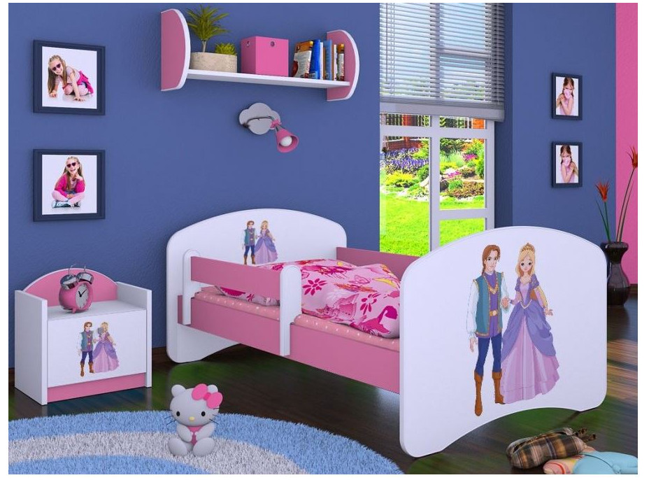 Detská posteľ bez šuplíku 180x90cm PRINC A PRINCEZNA - ružová