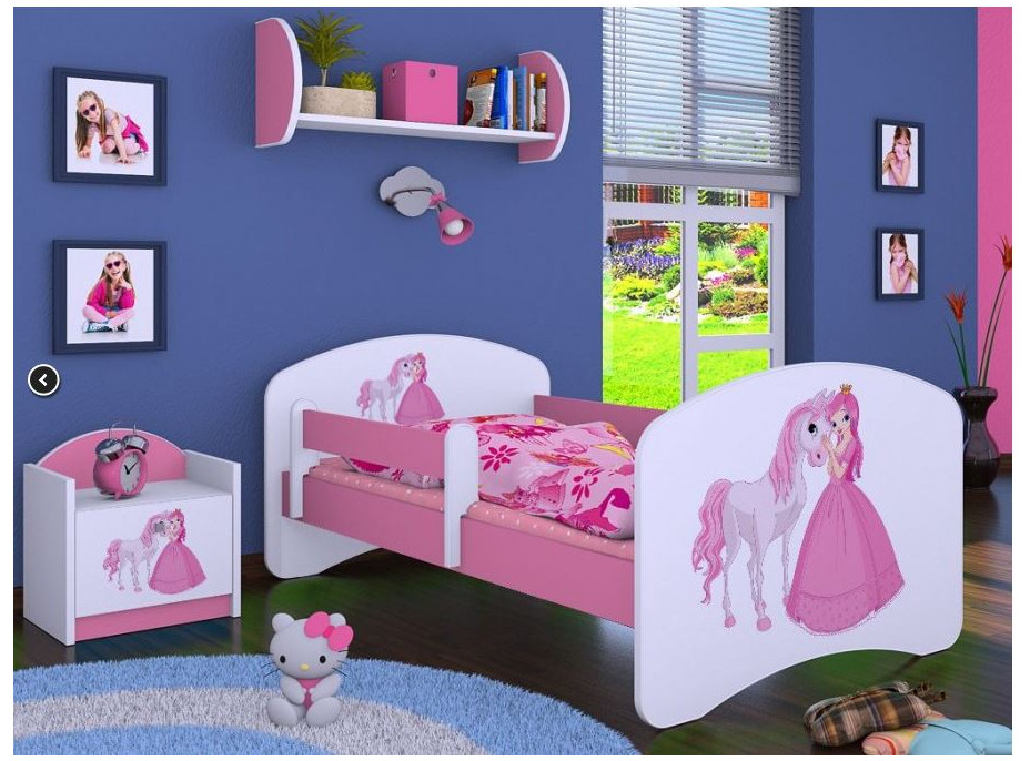 Detská posteľ bez šuplíku 160x80cm PRINCEZNA A KONÍK - ružová