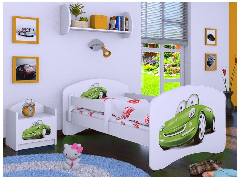 Detská posteľ bez šuplíku 160x80cm ZELENÉ AUTO - biela