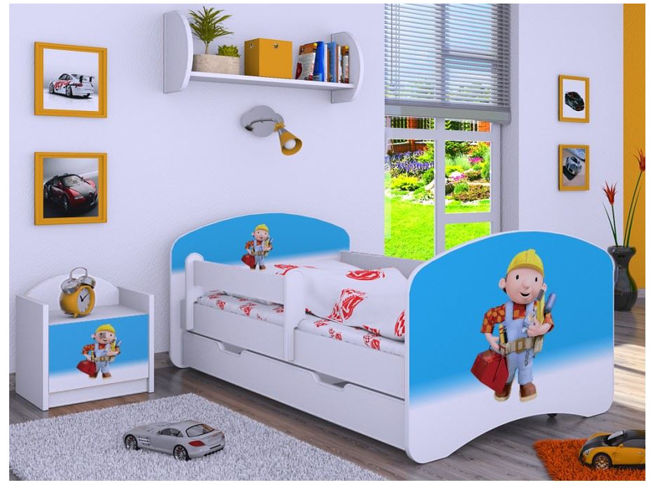Detská posteľ so zásuvkou 180x90cm BOŘEK STAVITEL - biela