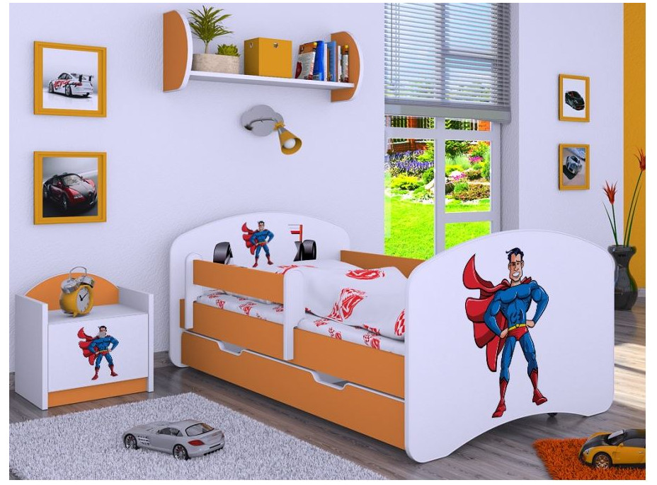 Detská posteľ so zásuvkou 160x80cm SUPERMAN - oranžová