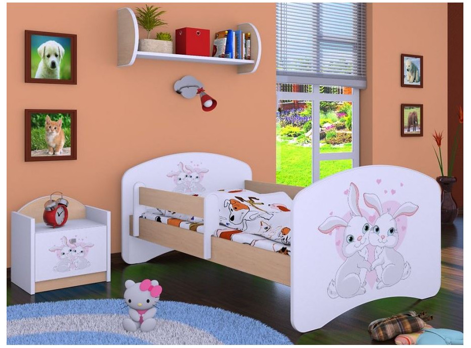 Detská posteľ bez šuplíku 180x90cm zajačikovia - svetlá hruška