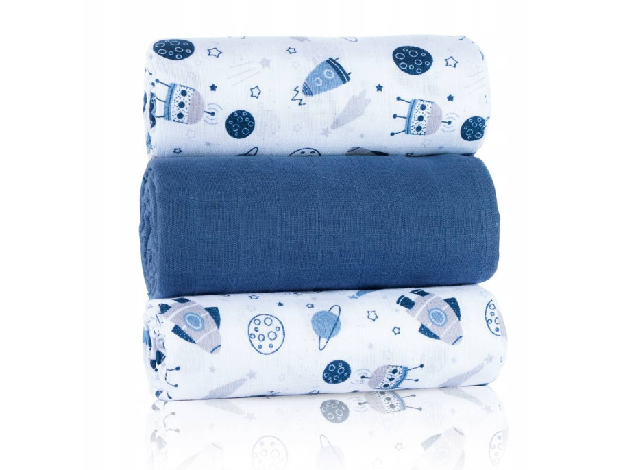 Detské mušelínové plienky BABY 70x80 cm - sada 3 ks - Vesmír