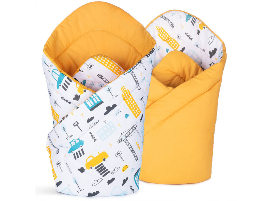 Obojstranná zavinovačka pre bábätká 80x80 cm BABY - Mesto / žltá