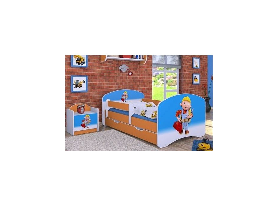 Detská posteľ so zásuvkou 180x90cm BOŘEK STAVITEL - oranžová