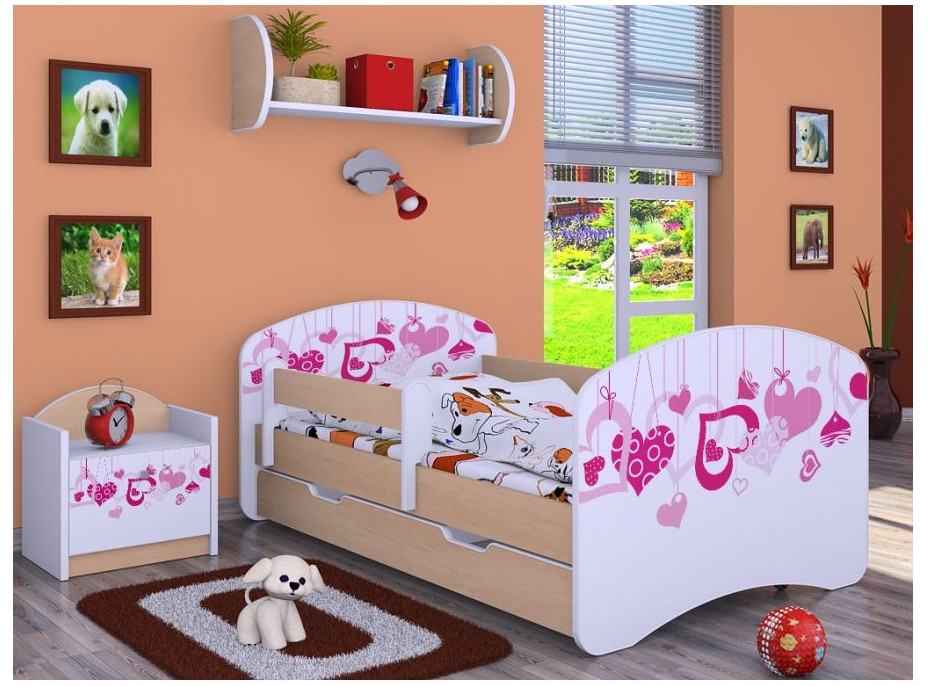 Detská posteľ so zásuvkou 180x90cm FALL IN LOVE - svetlá hruška