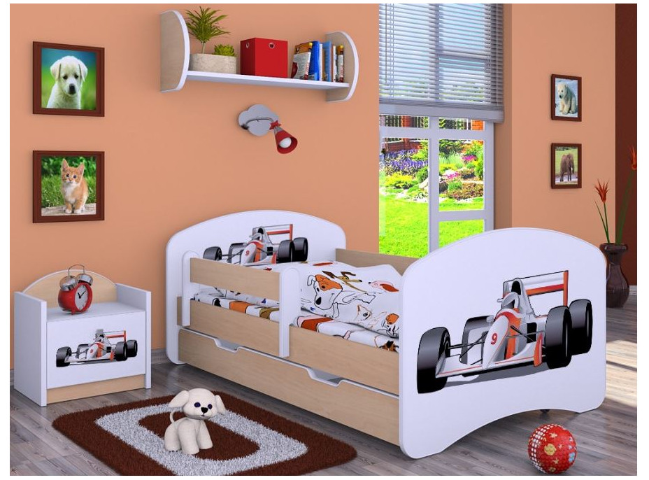 Detská posteľ so zásuvkou 180x90cm FORMULA F1 - svetlá hruška