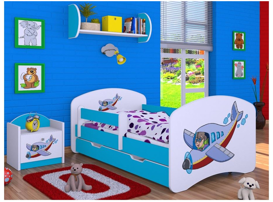 Detská posteľ so zásuvkou 160x80cm LIETADLO - modrá