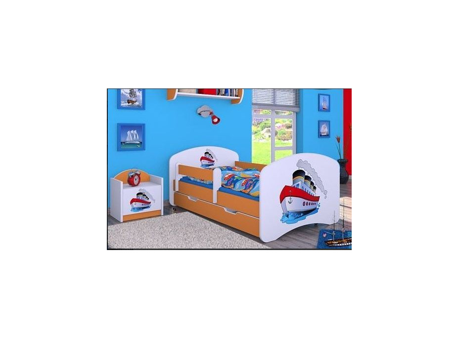Detská posteľ so zásuvkou 180x90cm lodičkou - oranžová