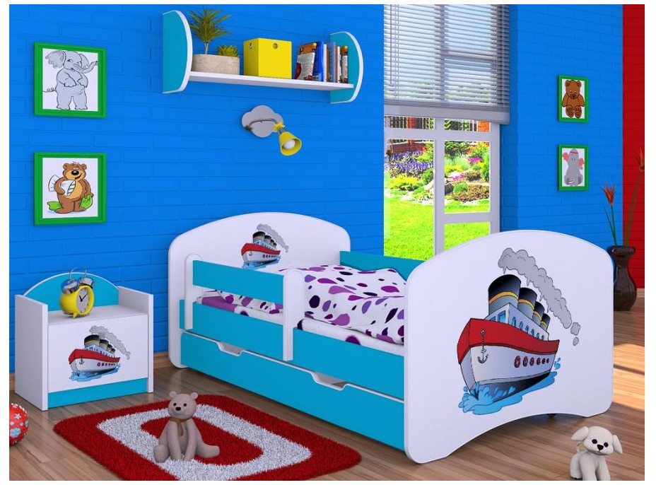 Detská posteľ so zásuvkou 180x90cm lodičkou - modrá