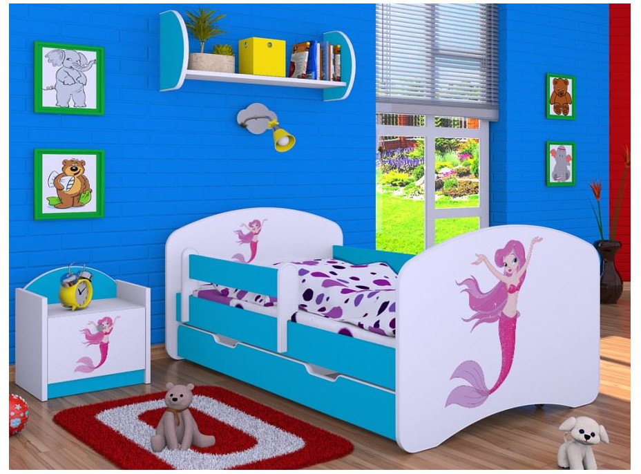 Detská posteľ so zásuvkou 180x90cm málo Mermaid - modrá