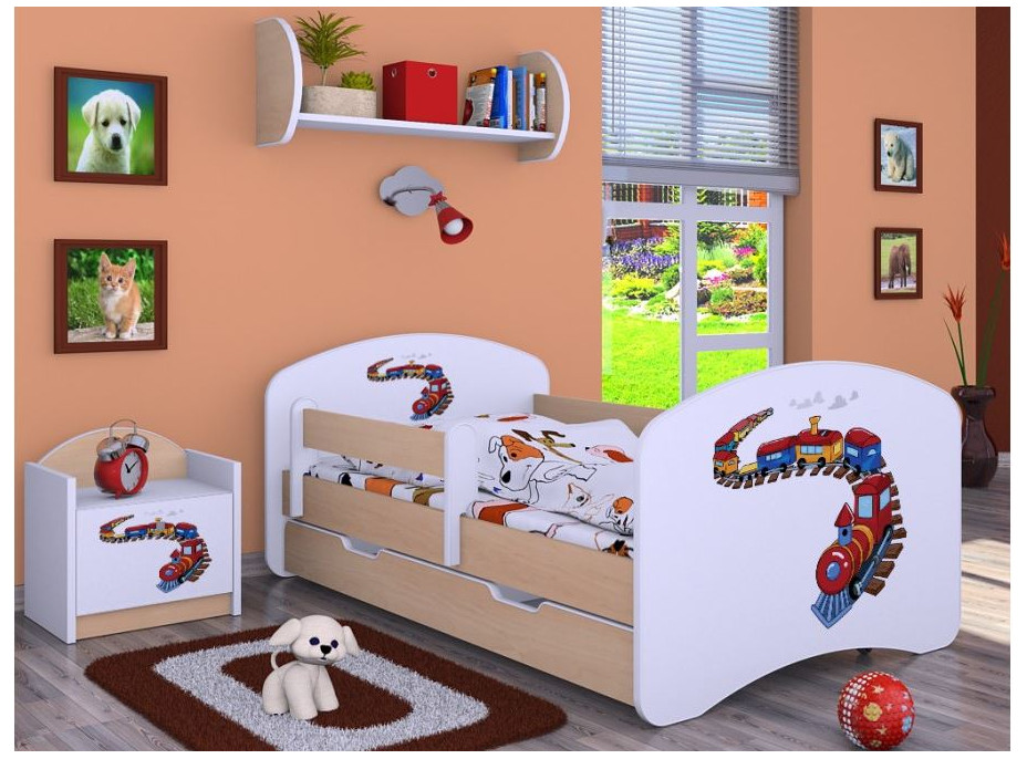 Detská posteľ so zásuvkou 180x90cm MAŠINKA - svetlá hruška