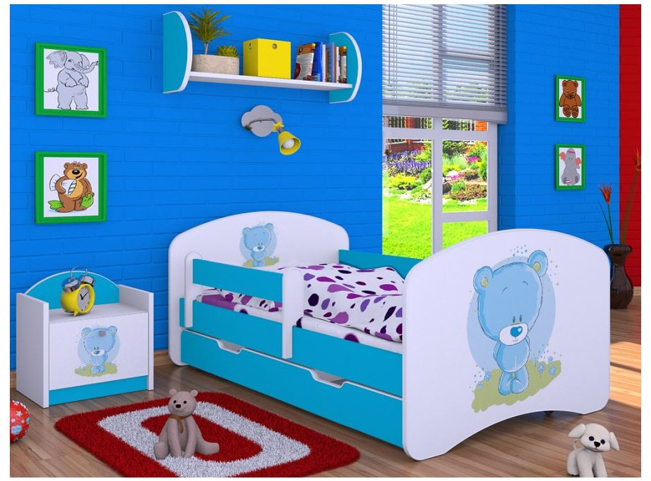 Detská posteľ so zásuvkou 160x80cm MODRÝ MACKO - modrá