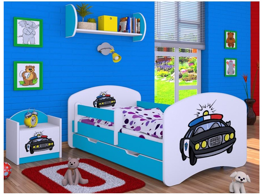 Detská posteľ so zásuvkou 180x90cm POLÍCIA - modrá