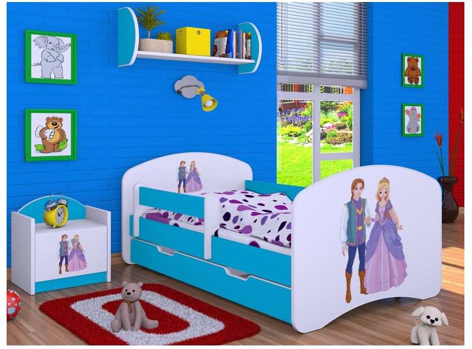 Detská posteľ so zásuvkou 180x90cm PRINC A PRINCEZNA - modrá