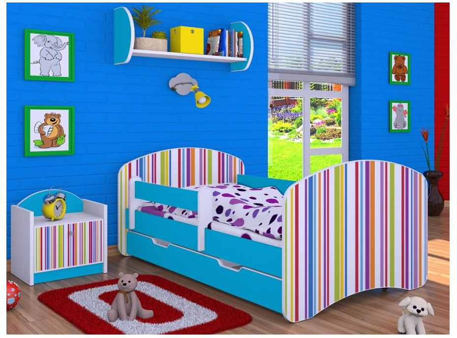Detská posteľ so zásuvkou 180x90cm PRÚŽKY - modrá
