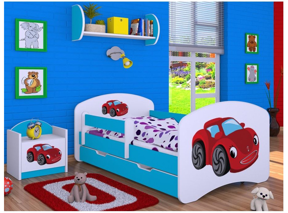Detská posteľ so zásuvkou 180x90cm RED CAR - modrá
