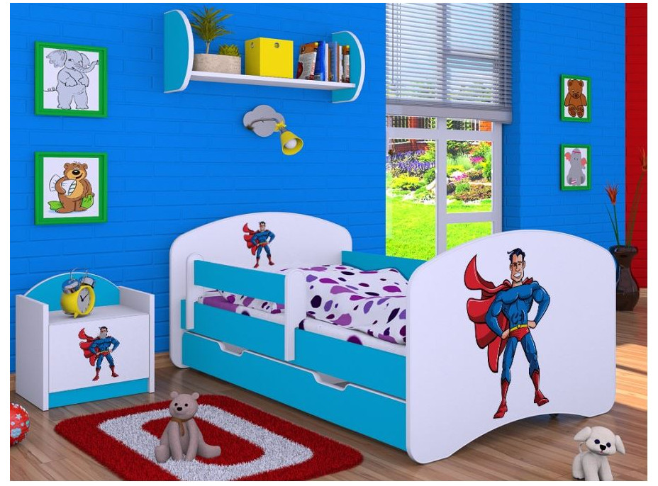 Detská posteľ so zásuvkou 160x80cm SUPERMAN - modrá