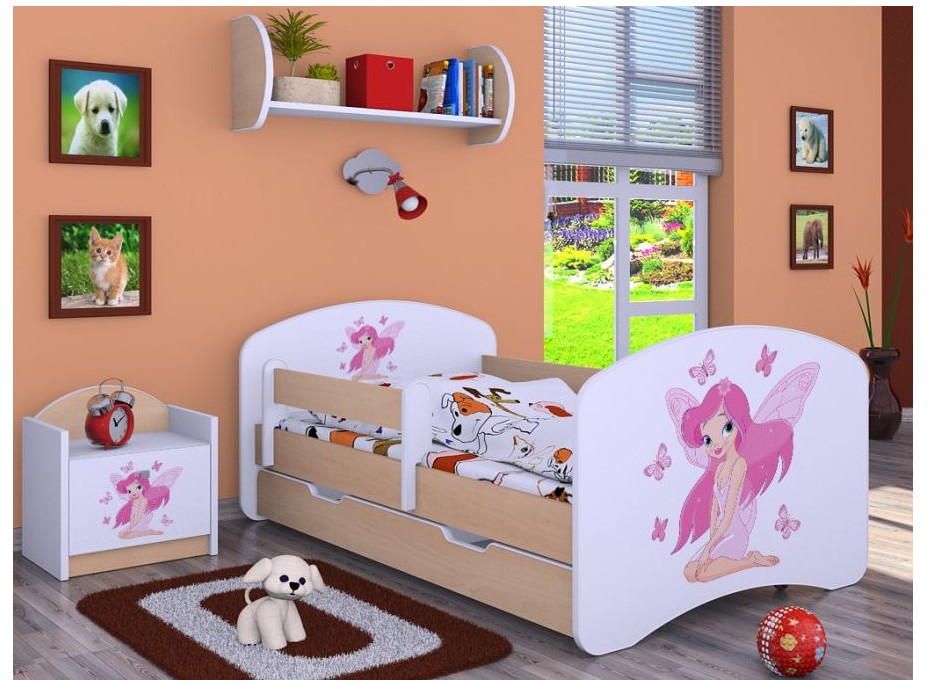 Detská posteľ so zásuvkou 160x80cm VÍLA A MOTÝLCI - svetlá hruška