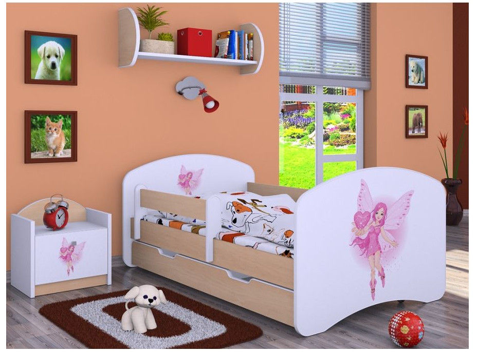 Detská posteľ so zásuvkou 180x90cm VÍLA A SRDIEČKO - svetlá hruška