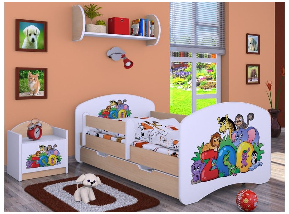 Detská posteľ so zásuvkou 180x90cm ZOO - svetlá hruška