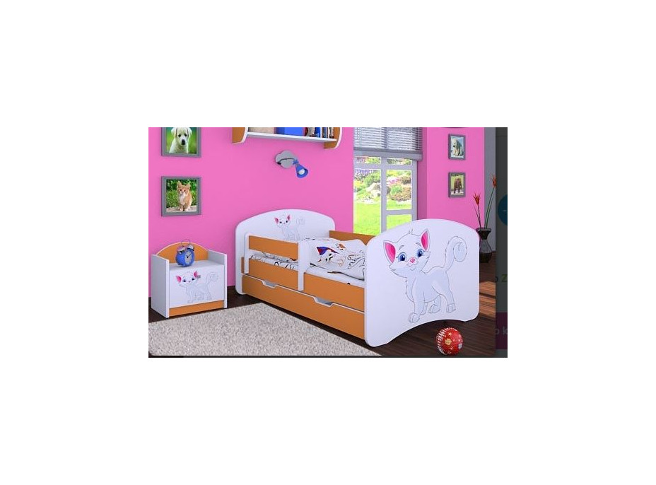 Detská posteľ so zásuvkou 180x90cm MAČIČKA - oranžová