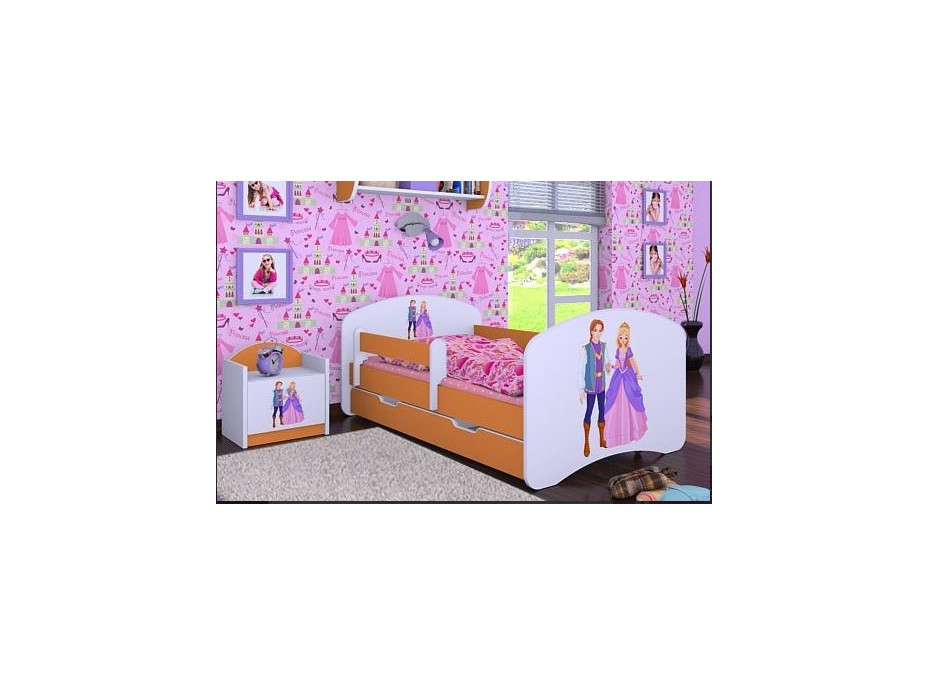 Detská posteľ so zásuvkou 180x90cm PRINC A PRINCEZNA - oranžová