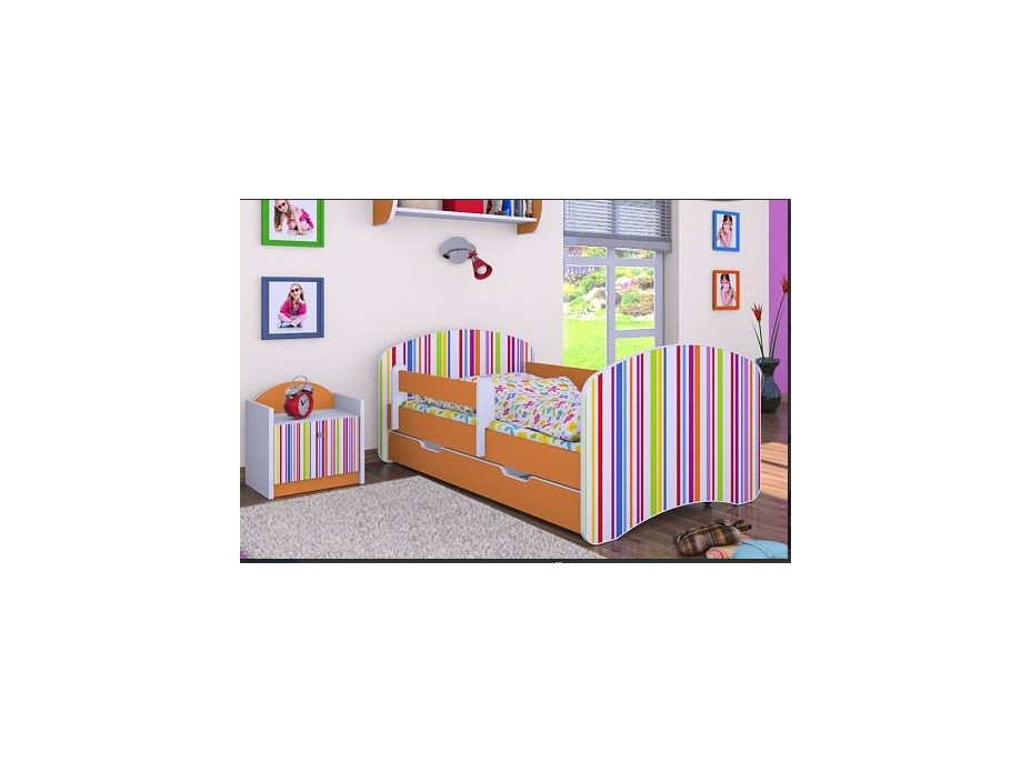 Detská posteľ so zásuvkou 180x90cm PRÚŽKY - oranžová
