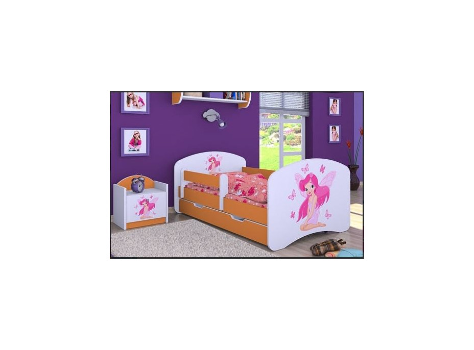 Detská posteľ so zásuvkou 180x90cm VÍLA A MOTÝLCI - oranžová