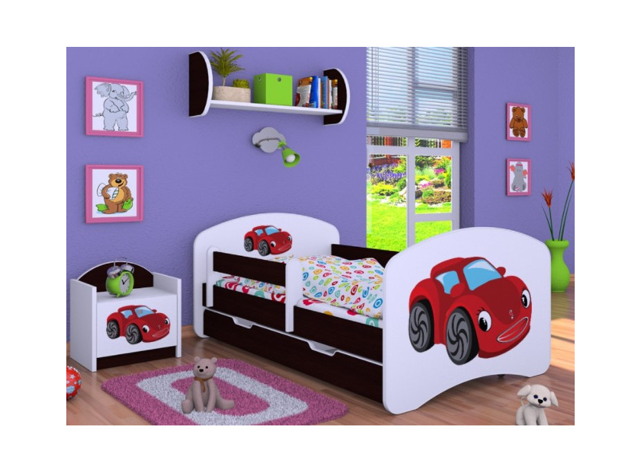 Detská posteľ so zásuvkou 180x90cm RED CAR - gaštan wenge