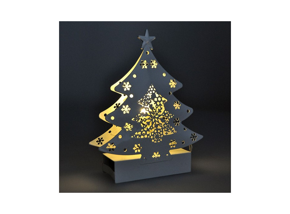 Dekoračný LED vianočný stromček - kovový - 15x11 cm