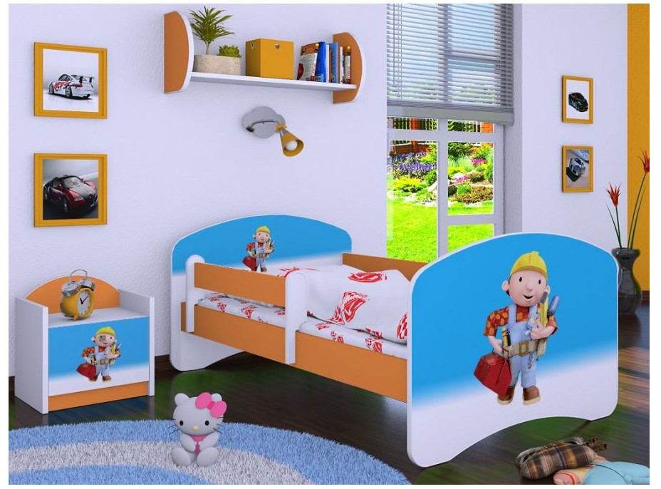 Detská posteľ bez šuplíku 180x90cm BOŘEK STAVITEL - oranžová