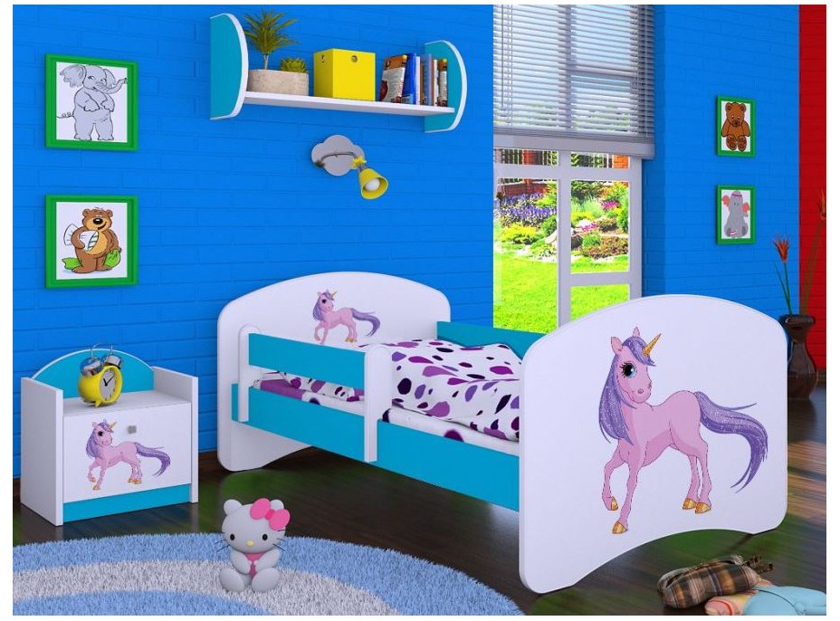 Detská posteľ bez šuplíku 180x90cm Jednorožec - modrá