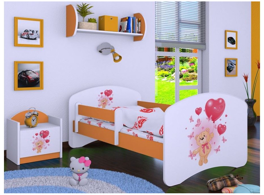 Detská posteľ bez šuplíku 160x80cm MACKO S BALONKY - oranžová