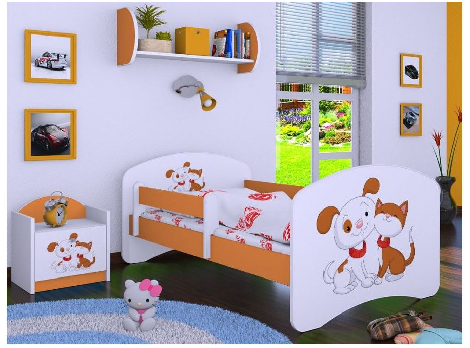 Detská posteľ bez šuplíku 180x90cm PSÍČEK A MAČIČKA - oranžová