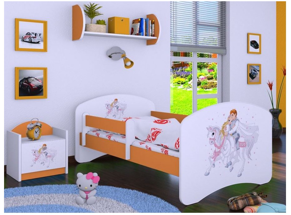 Detská posteľ bez šuplíku 180x90cm PRINC NA BIELOM KONI - oranžová
