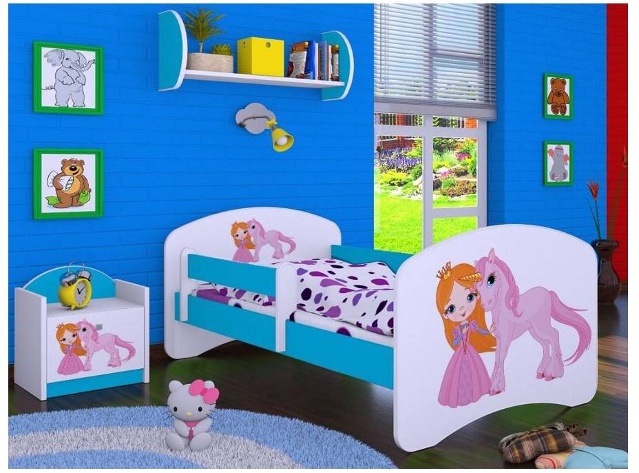 Detská posteľ bez šuplíku 160x80cm PRINCEZNA A Jednorožec - modrá