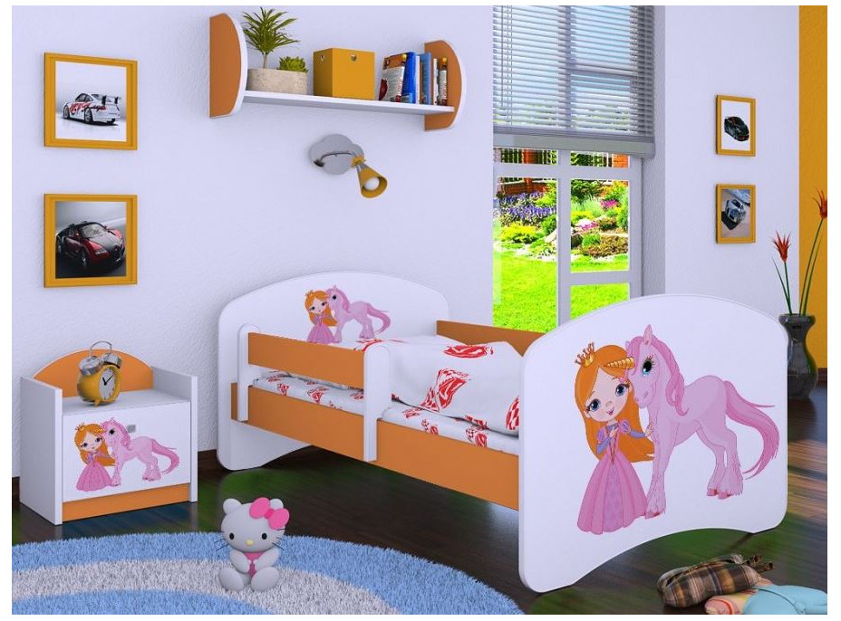 Detská posteľ bez šuplíku 160x80cm PRINCEZNA A Jednorožec - oranžová
