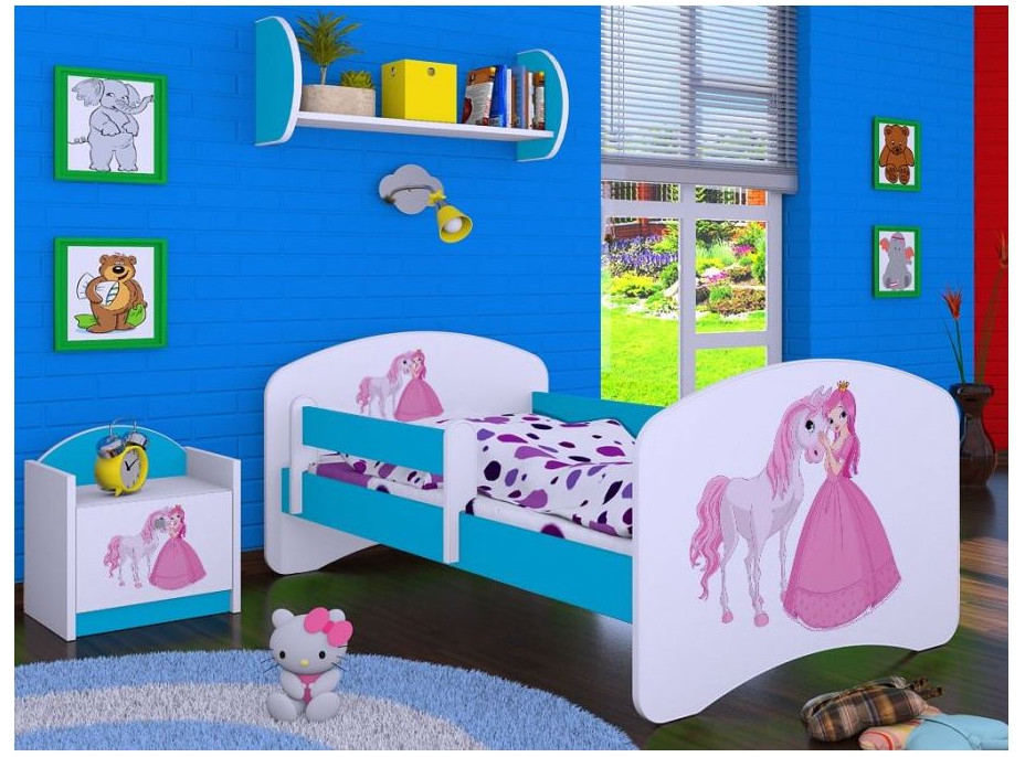 Detská posteľ bez šuplíku 160x80cm PRINCEZNA A KONÍK - modrá