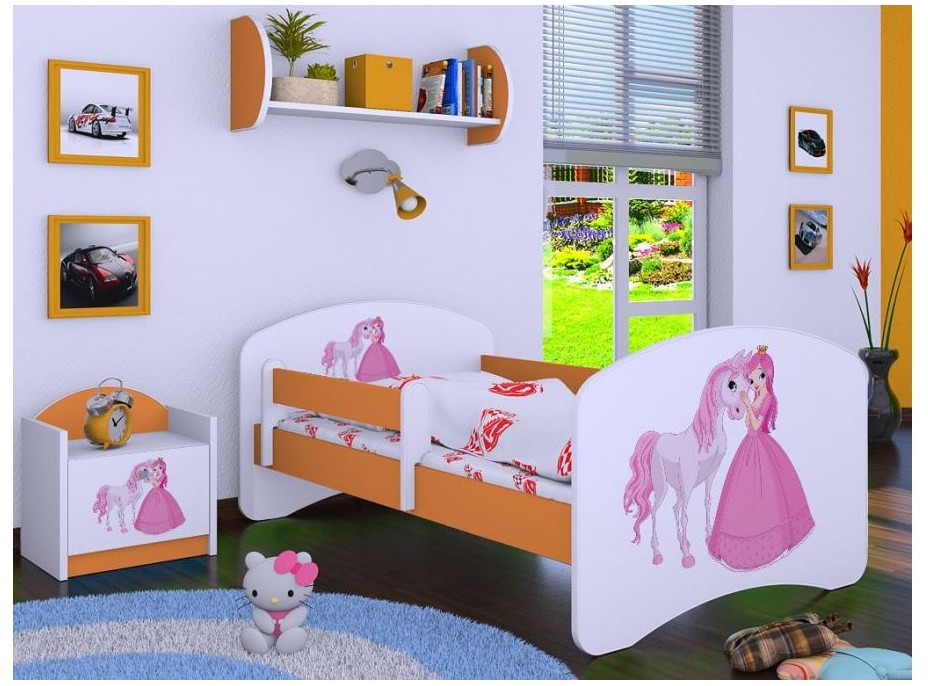 Detská posteľ bez šuplíku 180x90cm PRINCEZNA A KONÍK - oranžová