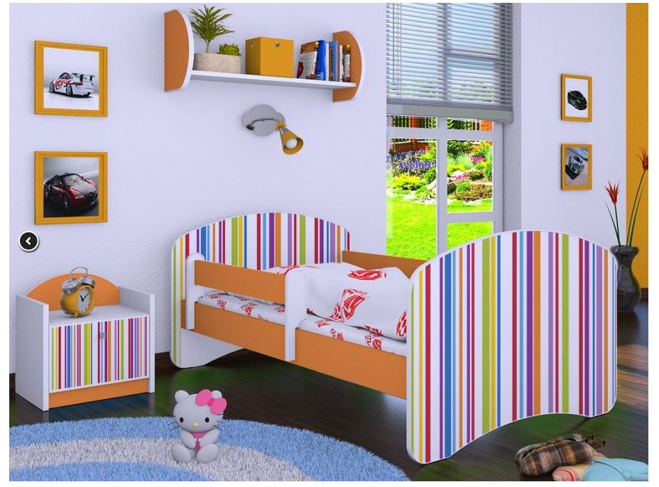 Detská posteľ bez šuplíku 160x80cm PRÚŽKY - oranžová