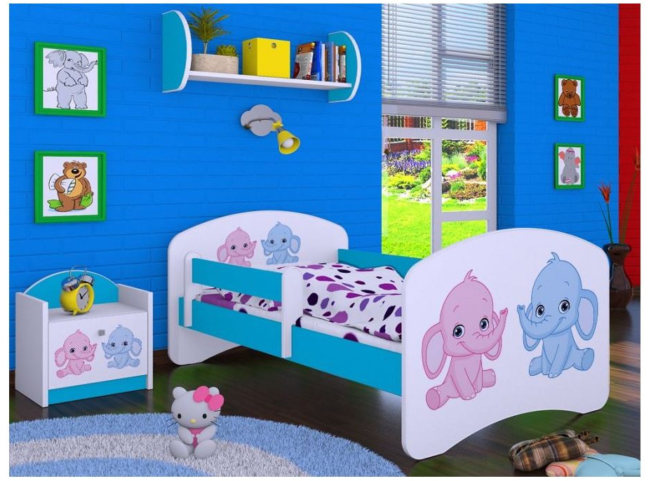 Detská posteľ bez šuplíku 180x90cm slonica - modrá