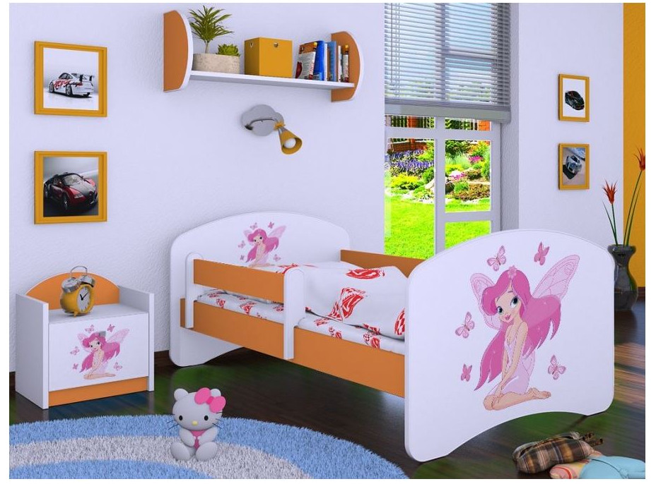 Detská posteľ bez šuplíku 180x90cm VÍLA A MOTÝLCI - oranžová